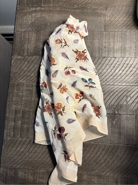 Vintage Made in Italy 100% Silk Floral Feather Print Scarf Cottagecore Luxe